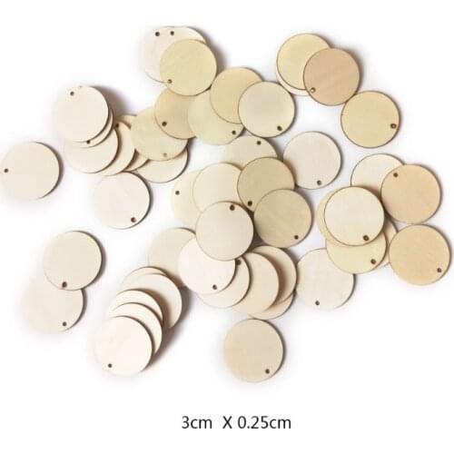 50pcs Unfinished Round Wooden Discs Ornament Embellishments For Scrapbooking DIY Craft One Hole Handmade Home Decor 30mm E56C