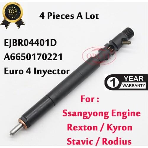 4PCS New Injection Nozzle EJBR04401D Common Rail Injector A6650170221 For Ssangyong Rexton,Kyron,Stavic.Rodius 2.7L
