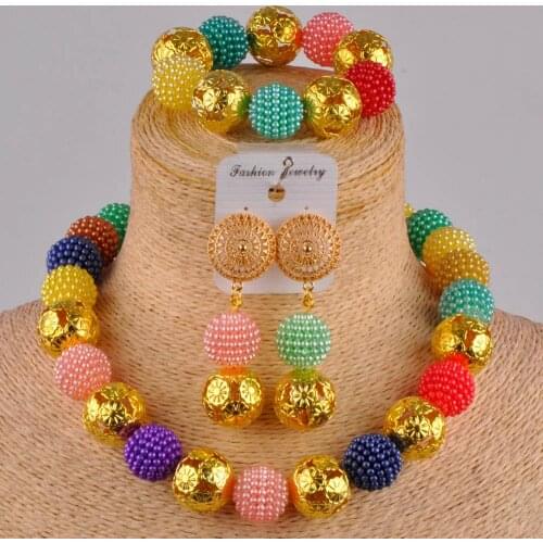 New Wedding Birthday Gift Multicolors Imitation Pearl Necklace Nigeria Wedding Jewelry African Bride Wedding Jewelry Set AZ-73
