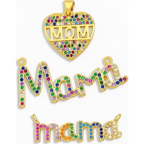OCESRIO CZ Rainbow Mama Mom Necklace Charms Women Small Heart Pendant Charms for jewelry Making Gifts for Mothers Day pdta215