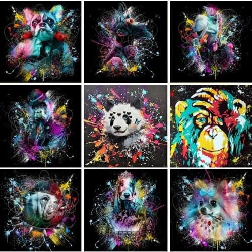 Graffiti Style Panda Monkey Lion Dog Cat Canvas Painting Posters and Prints Animals Wall Art Picture for Living Room Home Decor