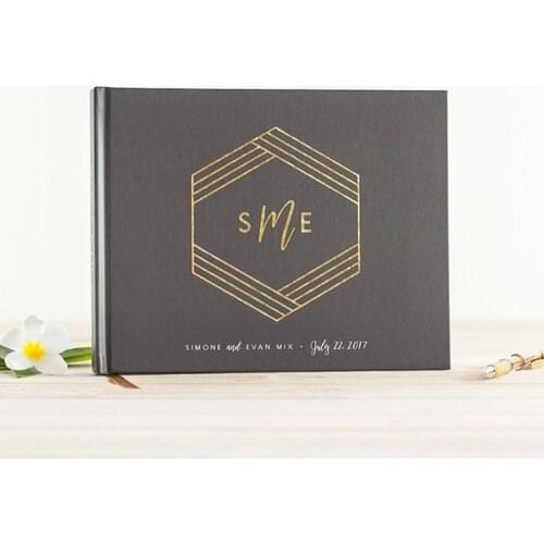 Personalized Gold Foil Wedding Guest Book birthday guestbook monogram sign in book wedding book instant photo book hexagon