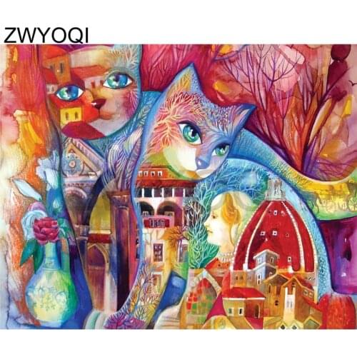 Full Round Diamond mosaic Cat woman vase Full Square Diamond painting Cross stitch Cat woman castle vase DIY Diamond embroidery