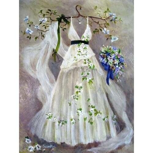 Full Square/Round 5D DIY Diamond Painting White Wedding Dress Pattern 3D Embroidery Mosaic Rhinestones Art Stickers Decor GJ765