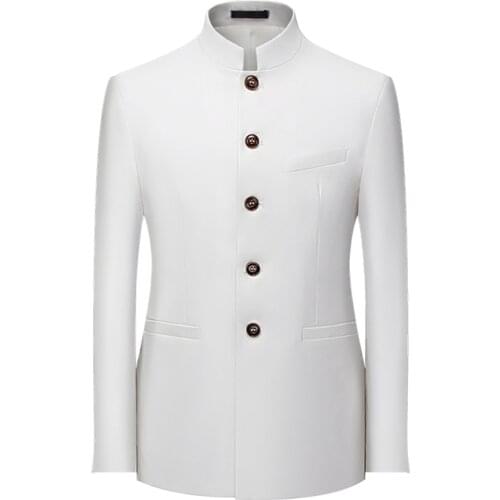 Causal Blazer Coats Men Stand Collar Solid Color Suit Jacket Mens Blazers Fashion Slim Fit Chinese Style Wedding Coats Plus Size