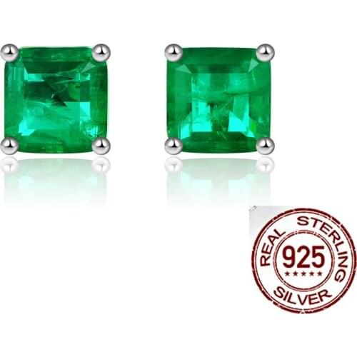 Princess Cut 2ct Emerald Gemstone Stud Earring 100% Real 925 sterling silver Jewelry Engagement Wedding Earrings for Women men