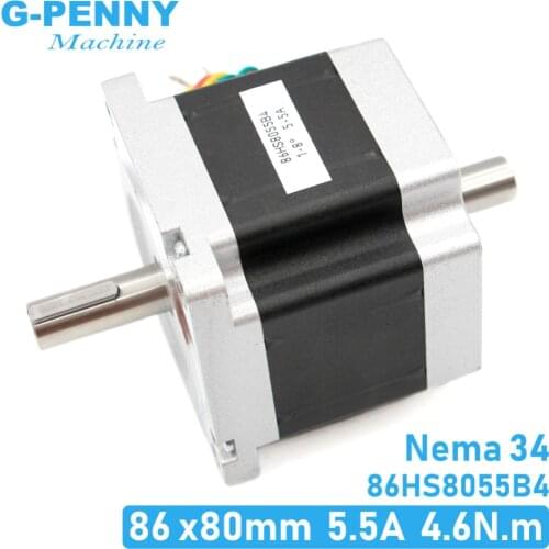 NEMA 34 CNC stepper motor 86x80mm dual shaft Nema34 stepping motor 5.5A 4.6Nm D=14mm 1.8 deg. For CNC wood working machine