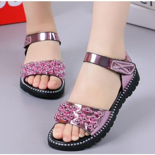 Children School Shoes Big Girl Beach Sandals For Kids Summer Shoe Little Girl Flat Fashion Beading Princess Sandal 3 5 9 12 Year