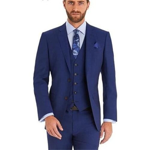 Blue Blazer For Men Homens Blazer Tuxedo Formal Costume Homme blazer masculino slim fit Mens Suit (jacket+pants+vest)
