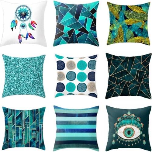 Nordic Green Geometric Throw Pillows Case Teal Blue Cushion Covers for Home Sofa Chair Decorative Pillowcases 2021 New Trend