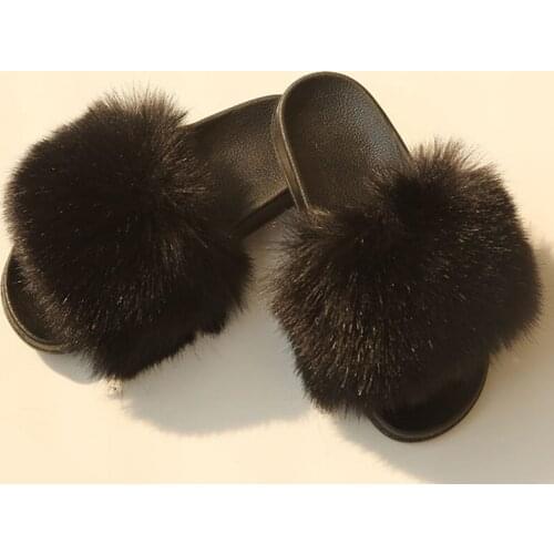 Fur Slides For Women Fluffy House Slippers Flip Flops Women Shoes Wholesale Big Size 46 47 Luxury Faux Fox Fur Platform Slippers