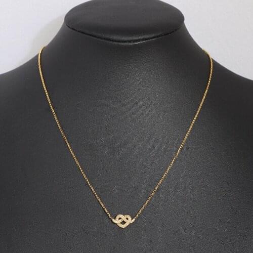 Special offer small knotted love heart inlaid full diamond necklace