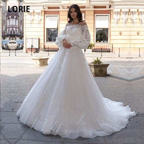 LORIE Boho Wedding Dresses 2021 O-Neck Appliques Detachable Long Sleeves Custom Made White Wedding Gown Bridal Dress 2021