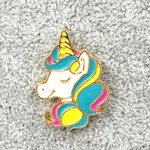Timlee X191 New Cartoon Beautiful Rainbow Unicorn Metal Brooch Pins Button Horse Head Pins Fashion Jewelry Wholesale