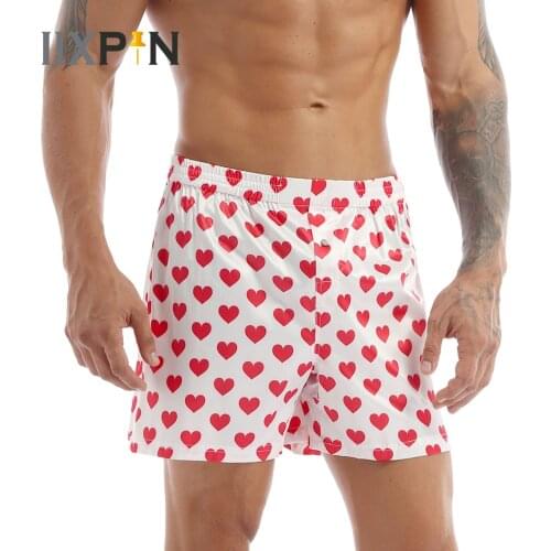 Sexy Love Heart Print Soft Boxers Underpants Mans Underwear Gay Casual Shorts Beach Wear Lightweight Loose Lounge Short Pants