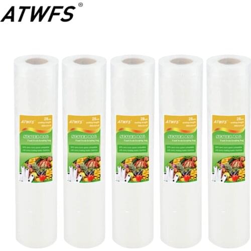 ATWFS 5 Rolls/lot Vacuum Bags for Food Vacuum Sealer Bags Packing Machine Storage Bag 12/17/20/25/28cm*500cm