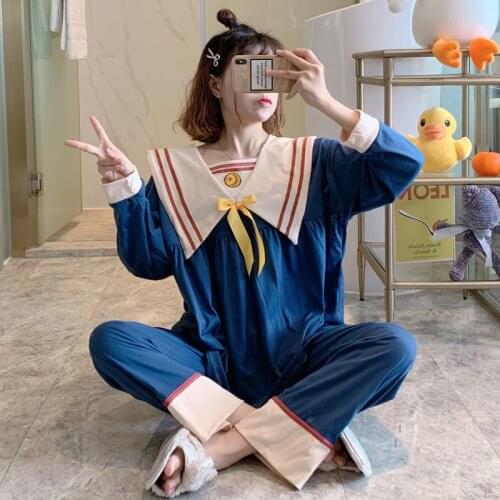 Japan Anime Card Captor Sakura Women Pajamas Sailor Cat Long Sleeve Tops Pants Pijama Set Ladies Nightwear Girls Home Suit