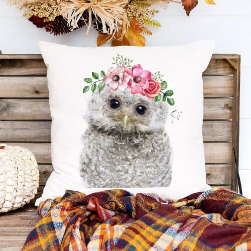 Animals In Flower Pillow Covers Decorative White Polyester Soft Cushion Case Cover Home Decore Garden Sofa Chair Throw Pillows