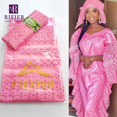 2.5+2.5 Yards African Fabric Embroidery 100% Cotton Swiss Voile In Switzerland With Bazin Riche Getzner Women Dress Fabrics