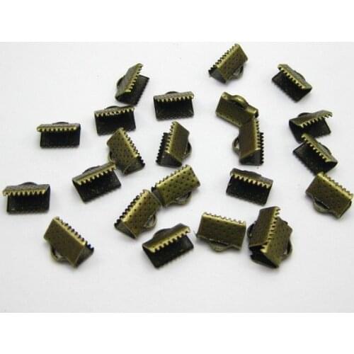 200 Textured Bronze Tone Ribbon Necklace Cord End Caps Crimp Beads Tips 10X8mm