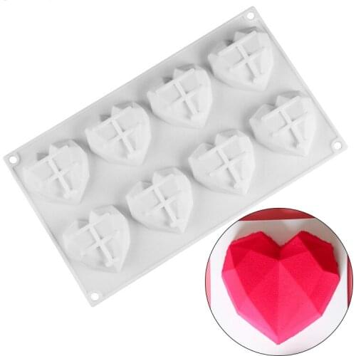 8-Cavity Diamond Love Heart-Shaped Silicone Molds for Sponge Cakes Mousse Chocolate Dessert Bakeware Pastry Mould