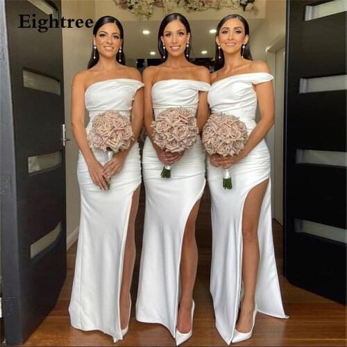 2021 New One Shoulder Satin Long Wedding Dresses Mermaid Sleeveless Side Slit Luxury Bridal Bride Gowns Princess Party Dress