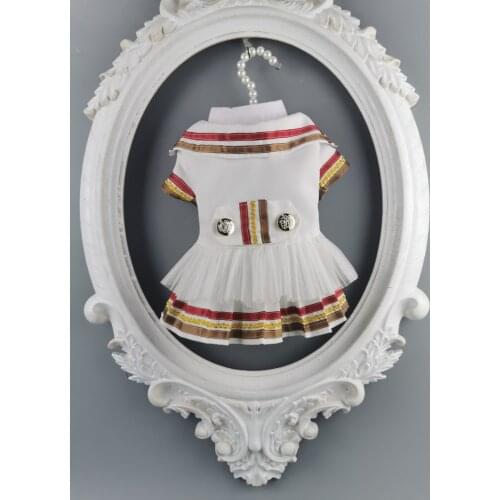 Free Shipping Handmade Dog Clothes White The Air Force Style Suit Dog Dress Badge Tennis Skirts Small Pet Cat Poodle Maltese