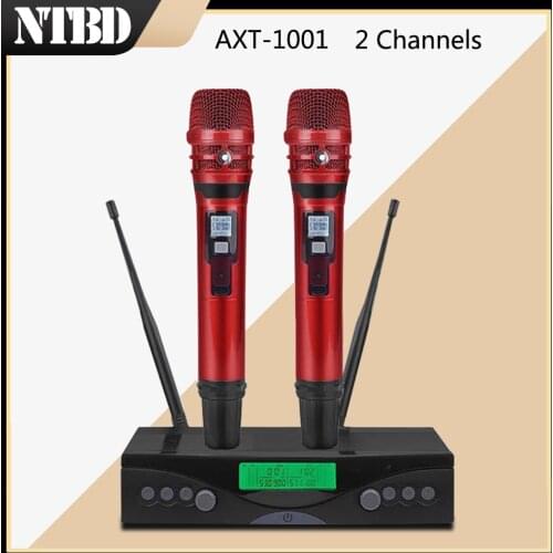 NTBD Karaoke Stage Performance Party Home KTV AXT-100 UHF Wireless Dual Microphone System Dynamic 2 Channel 2 Handheld Cardioid