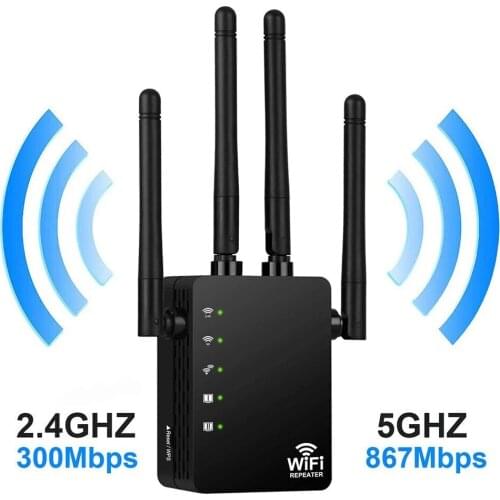 Wireless Routers Wifi Repeater 1200Mbps Dual-Band 2.4/5G 4 Antenna Wi-Fi Range Extender Signal Home Internet Amplifier