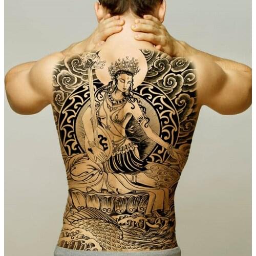 Fake tatoo big water transfer tattoo sticker waterproof back tattoo sexy body art large tattoos for men tattoo temporales black