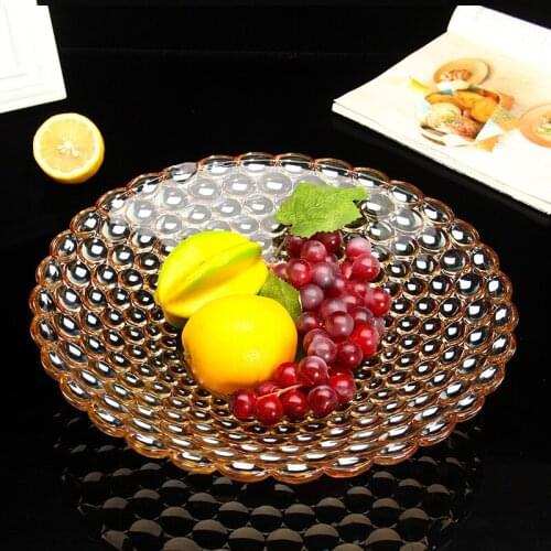 Oversized glass beaded fruit plate home amber transparent large fruit plate modern minimalist living room set candy pot