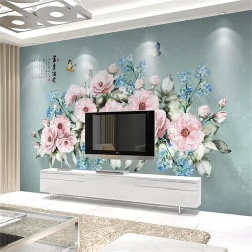 Customized large wallpaper 3d hand-painted rich full house floral butterfly living room TV background wall painting 3d wallpaper
