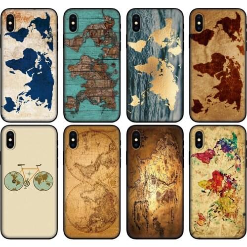 Black tpu Case For Samsung Galaxy A50 50S A30S A10 A01 A11 A21S A31 A41 A51 A71 M21 M30S S10 LITE Cover travel world map vintage