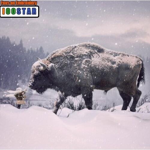 DIY 5D Diamond Cross Embroidery Boy and Snow Cattle Set, Full Diamond Painting Embroidery Rhinestone Mosaic Ornament Gift