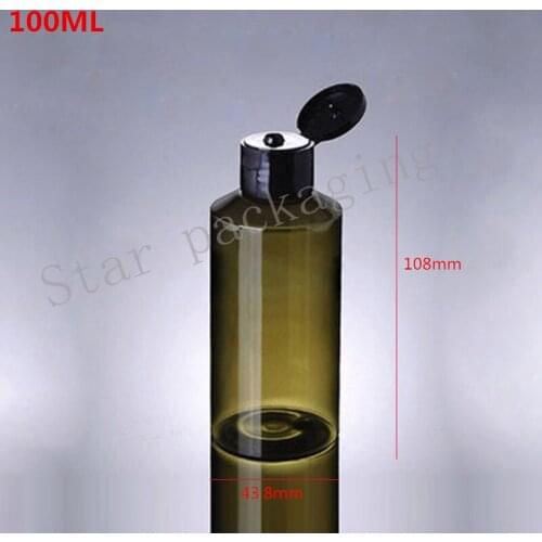40pcs 100ml green plastic flip cover bottle emulsion cosmetic packaging bottle 100cc PET perfume bottles