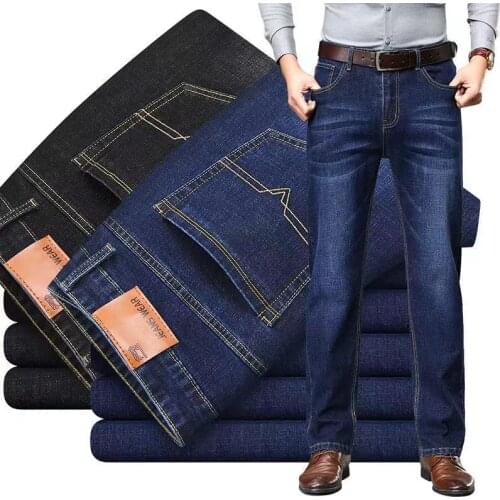 Mens Classic Jeans Business Casual Classic Style Fashion Denim Trousers Black Blue Pants Denim Overalls Mens Pants