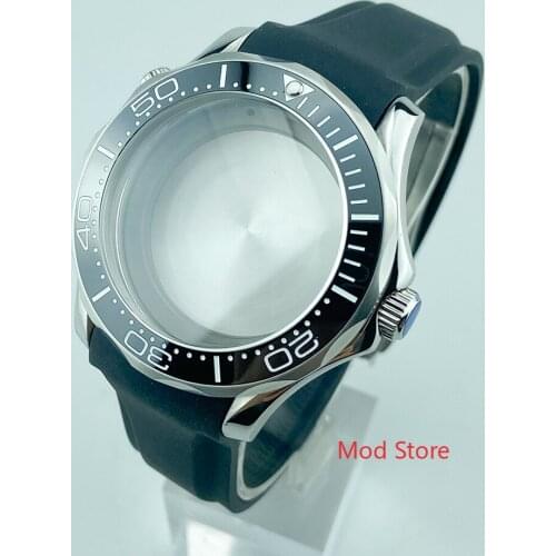 HOT 200M WR Sea-Master Diver300m Style Black White Writing Bezel Sapphire Crystal Watch Case Mods Fit ETA2836 MIYOTA Mov't