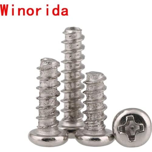 GuHua Philips Pan Head Flat End Self Tapping Mini Screw PB M2.6M3M3.5M4 Nickel Cross Round Head Flat Tail Tapping Screws 200PCS