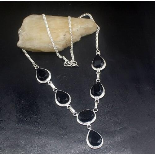 Hermosa Jewelry New Arrival Drop Black Onyx Silver Color Women Ladies Gifts Pendant Necklace Chain 48cm 20213487