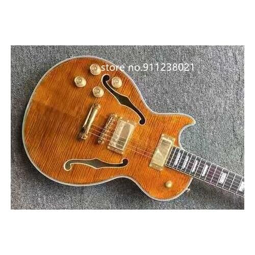 Good Quality F Hole Electric Guitar with flamed Maple Top jazz guitar left hand Free Shipping