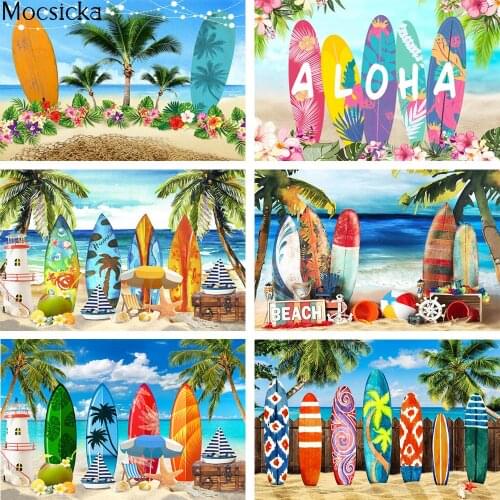 Summer Tropical Surf Backdrops Sand Beach Surfboard Background Hawaii Birthday Party Decor Props Child Cake Smash Photo Studio
