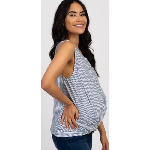 Summer Pregnancy T Shirt Maternity Clothes Sleeveless Casual Stripes Folds T Shirt Maternity Tops For Pregnant Woman Plus Size