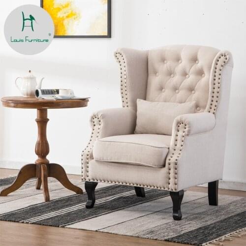 Louis Fashion American Tiger Chair European Retro Fabric Single Person Sofa Hotel Room Plush Leather Living Room Slot Stool