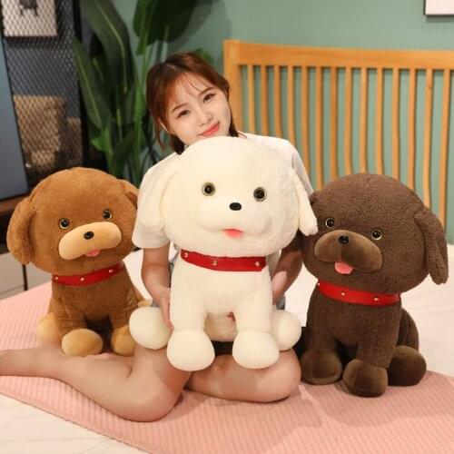 25-50cm Cute Cartoon Simulation Teddy Dog With Collar Plush Toys Stuffed Soft Animals Pillow Dolls For Kids Girls Birthday Gifts