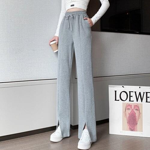 Fashion Casual Pants Womens Wear 2021 New Trend High Waist Slim Drape Mopping Pants Straight Slit Wide-leg Sports Trousers
