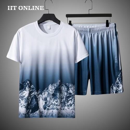 Fashion Casual Mens Set Summer Sports Jogging Tracksuit Men Print T-shirt +Shorts 2 Piece Harajuku Short Sleeve Sportswear Suit