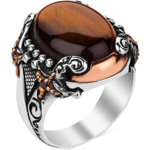 925 Sterling Silver Sword Model Brown Tigereye Stone Mens Ring Exclusive Ring for Men with Tigereye Gemstone