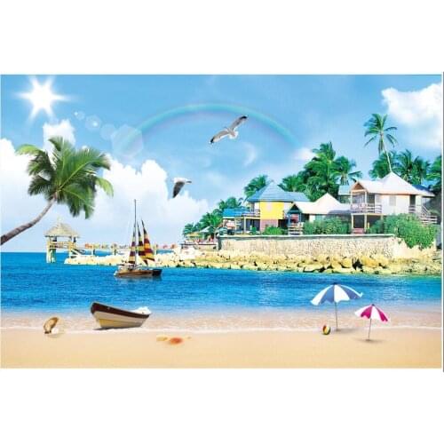 Wall paper 3 d custom mural Aegean beach coconut tree sailing villa scenery home decor photo wallpaper in the living room