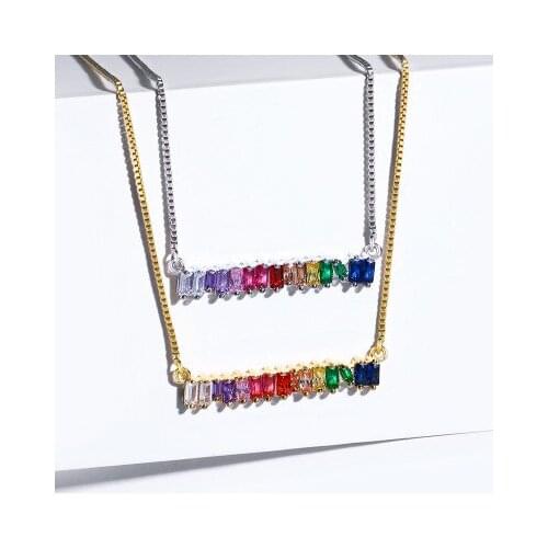 Occident New Jewelry Colorful Zircon Pendant Necklace Gold/Silver Color Chain Crystal Setting Necklace Party Gifts
