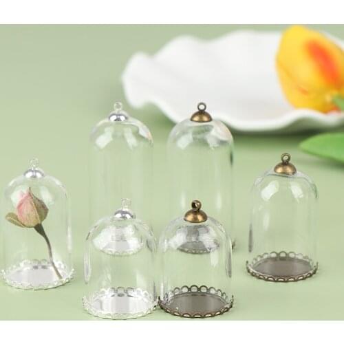 New Hot！Dollhouse Glass Display Jar with Base Beads Cap Glass Vials Pendant Glass Bottle